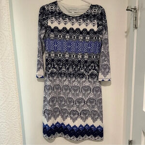 Donna Morgan Blue and White Patterned Dress